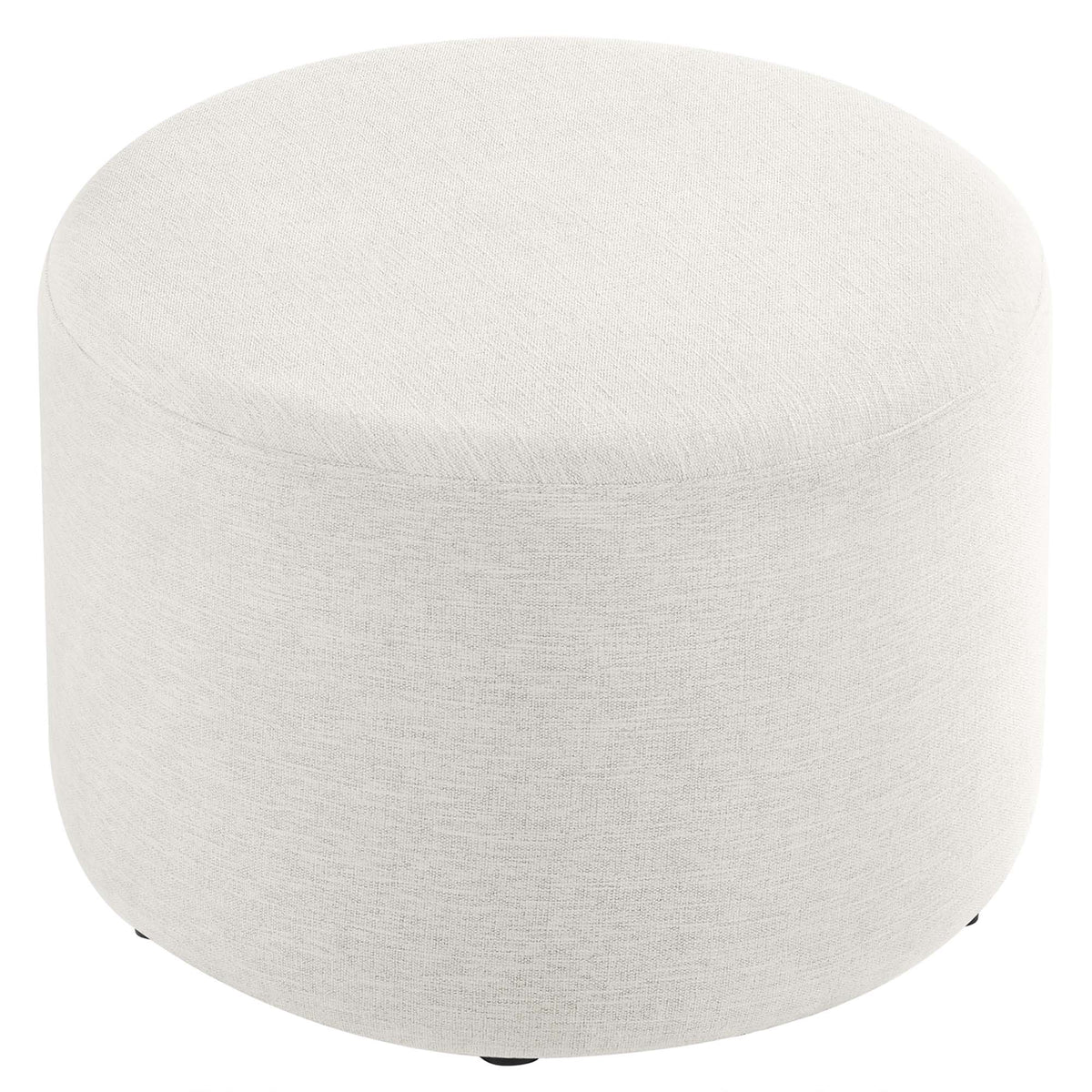 Callum Large 23" Round Woven Heathered Fabric Upholstered Ottoman - Heathered Weave Ivory
