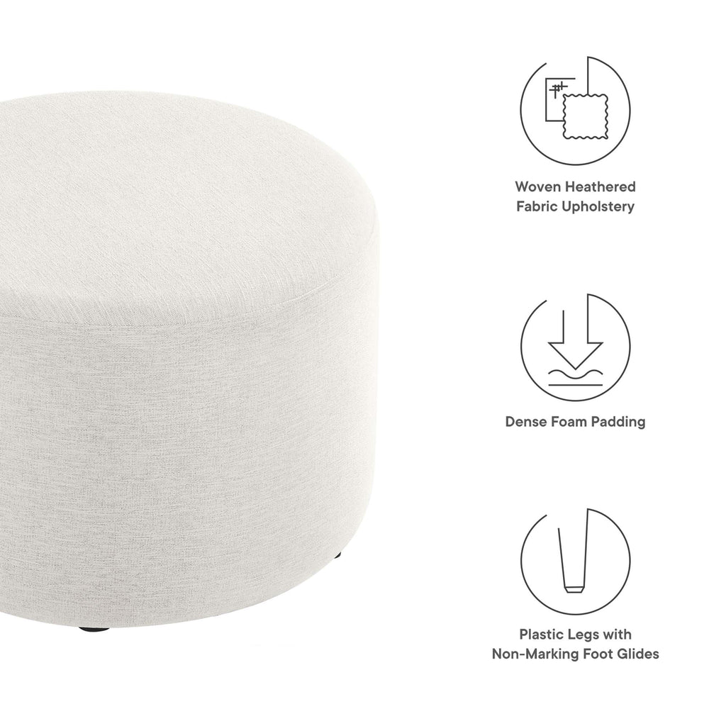 Callum Large 23" Round Woven Heathered Fabric Upholstered Ottoman - Heathered Weave Ivory