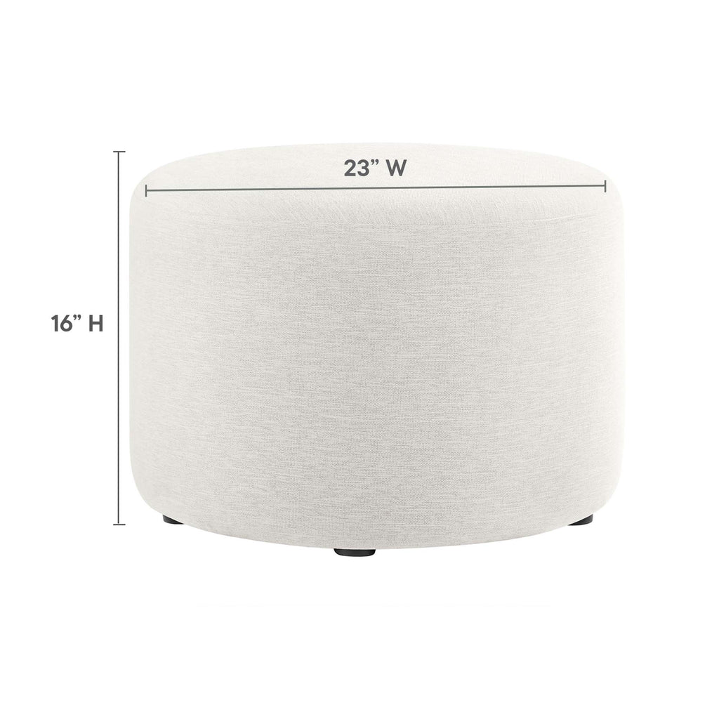 Callum Large 23" Round Woven Heathered Fabric Upholstered Ottoman - Heathered Weave Ivory