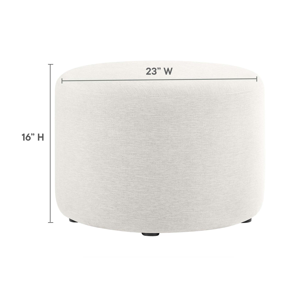 Callum Large 23" Round Woven Heathered Fabric Upholstered Ottoman - Heathered Weave Ivory