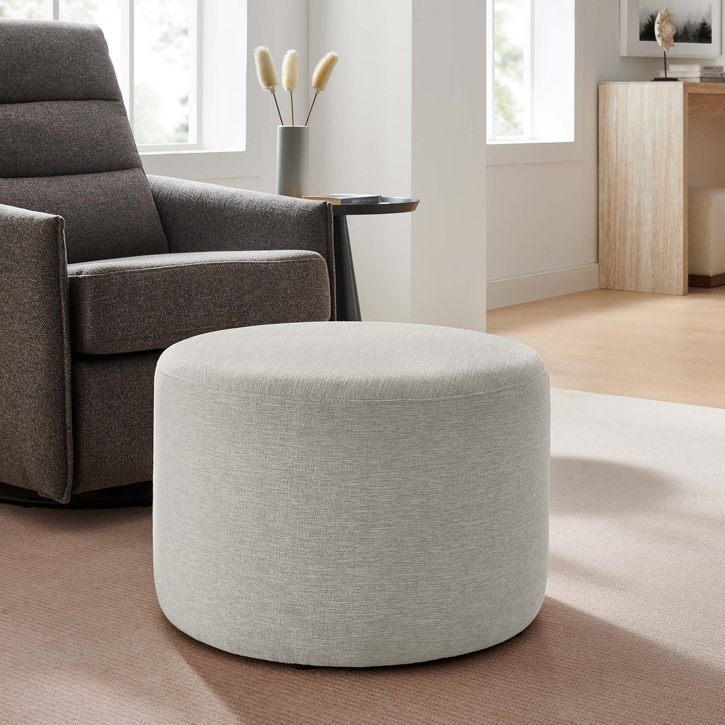 Callum Large 23" Round Woven Heathered Fabric Upholstered Ottoman - Heathered Weave Ivory