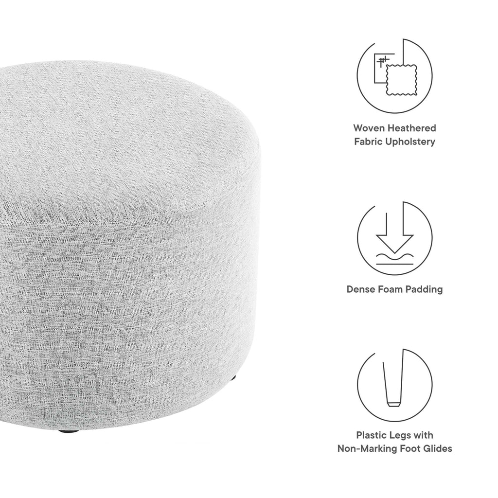 Callum Large 23" Round Woven Heathered Fabric Upholstered Ottoman - Heathered Weave Light Gray