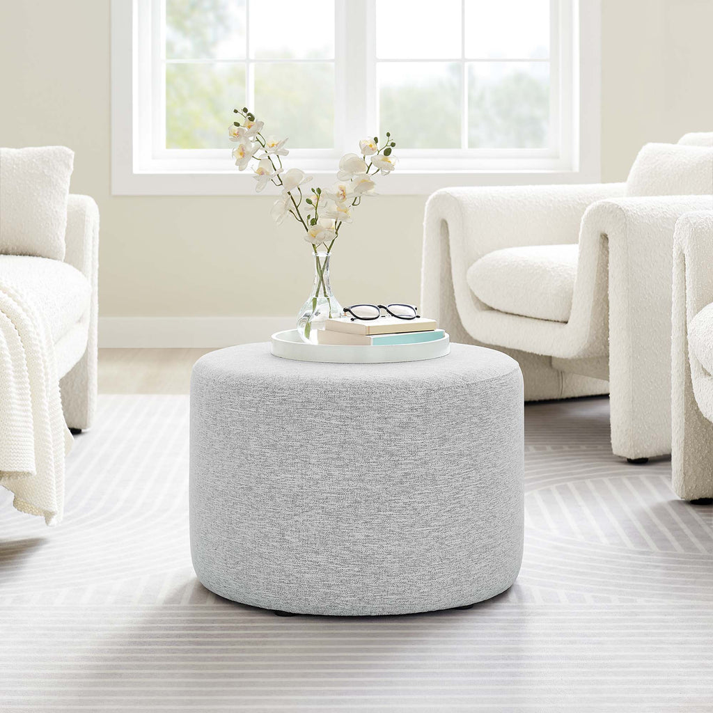 Callum Large 23" Round Woven Heathered Fabric Upholstered Ottoman - Heathered Weave Light Gray