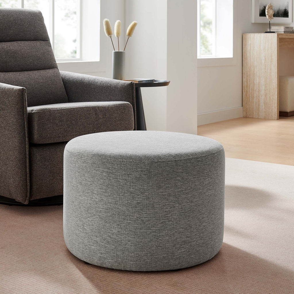 Callum Large 23" Round Woven Heathered Fabric Upholstered Ottoman - Heathered Weave Light Gray