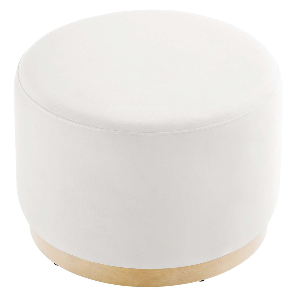 Tilden Large 23" Round Performance Velvet Upholstered Ottoman - Alabaster Natural