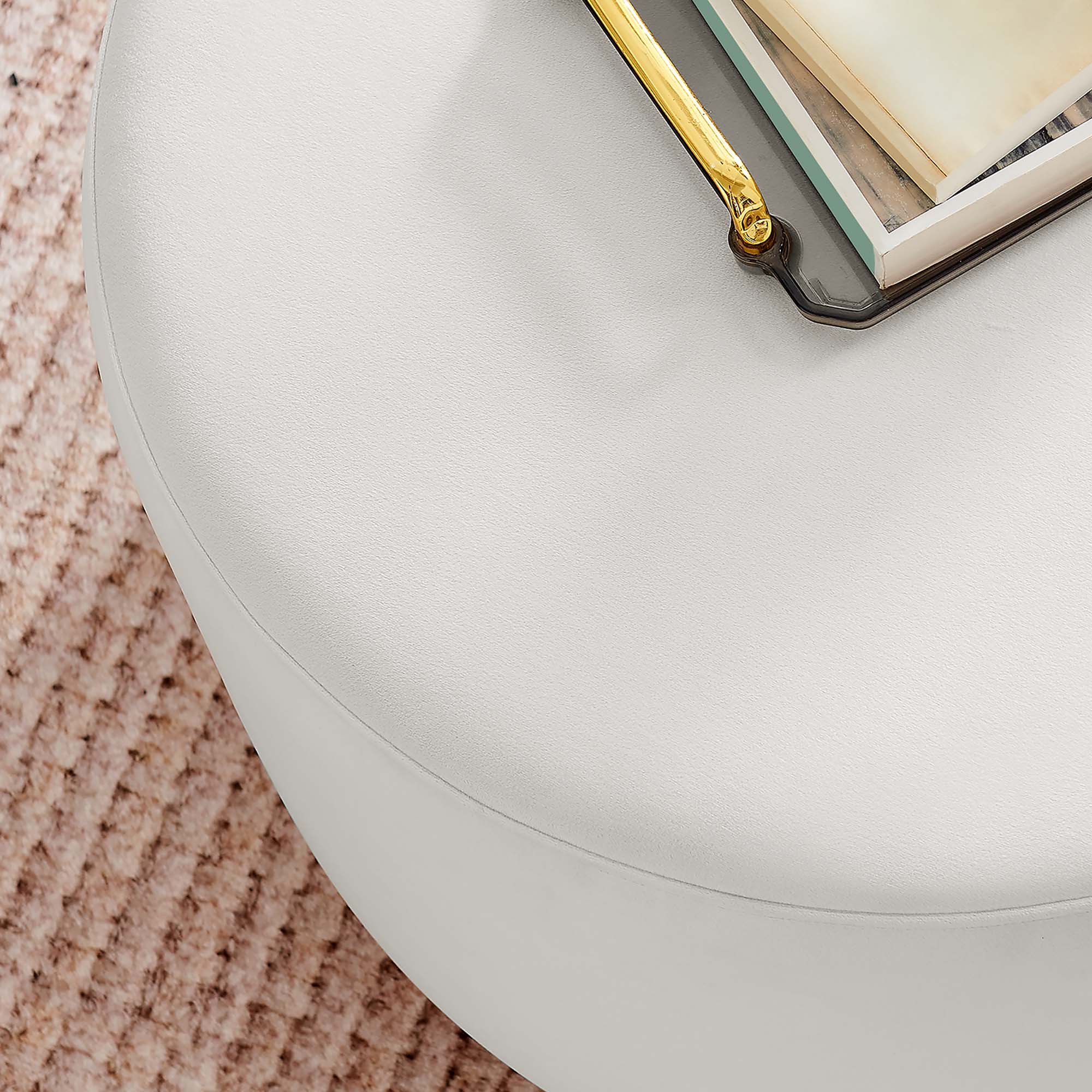 Tilden Large 23" Round Performance Velvet Upholstered Ottoman - Alabaster Natural
