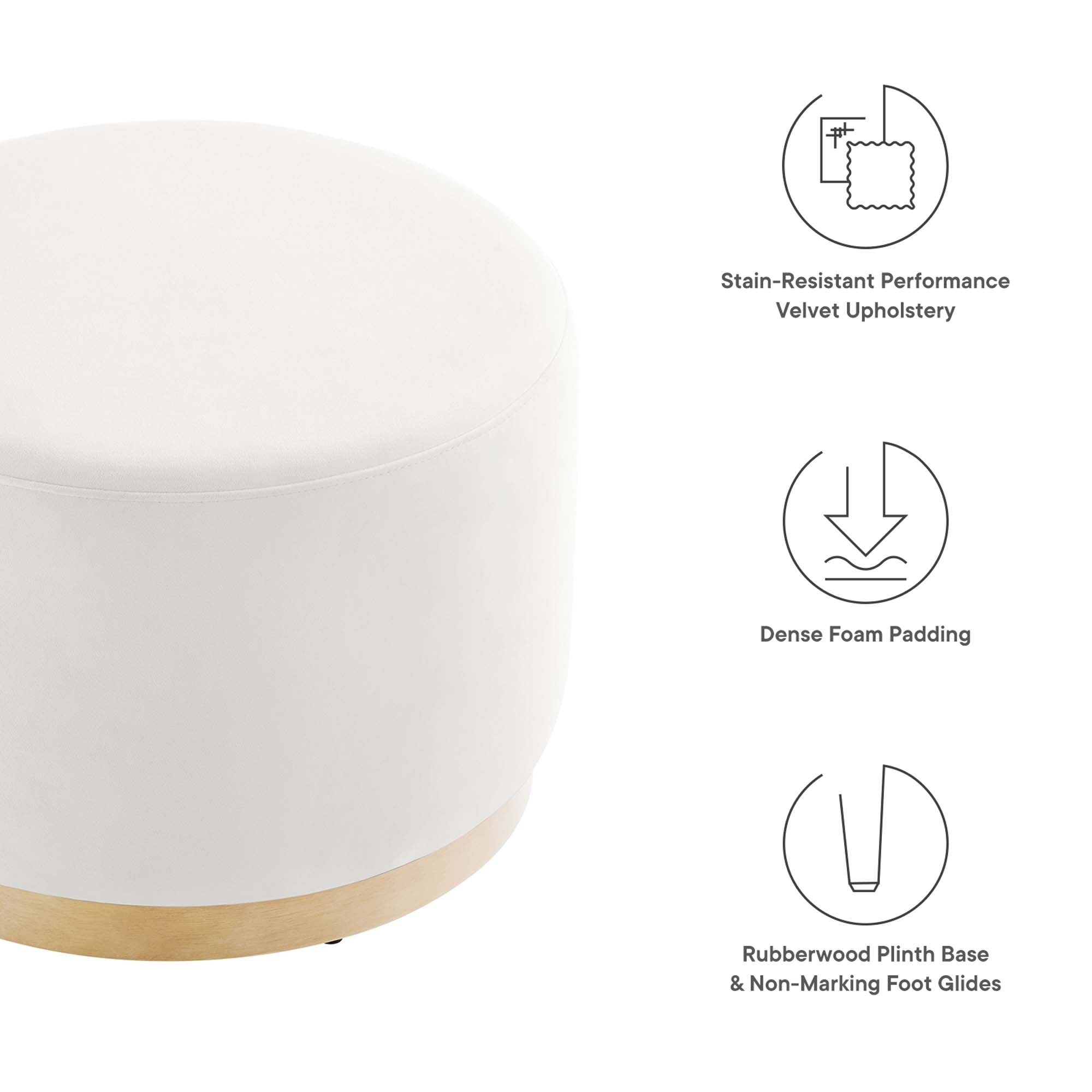 Tilden Large 23" Round Performance Velvet Upholstered Ottoman - Alabaster Natural