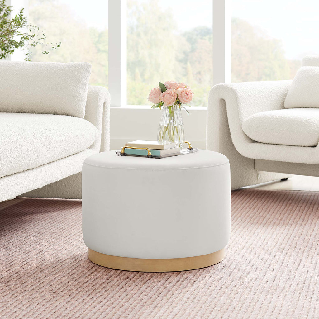 Tilden Large 23" Round Performance Velvet Upholstered Ottoman - Alabaster Natural