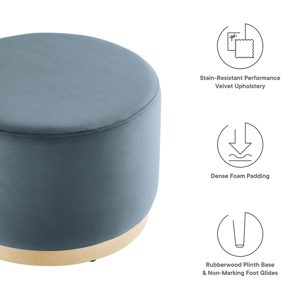 Tilden Large 23" Round Performance Velvet Upholstered Ottoman - Cadet Blue Natural
