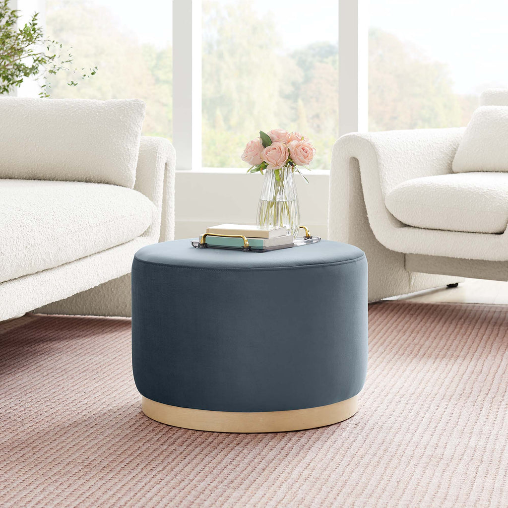 Tilden Large 23" Round Performance Velvet Upholstered Ottoman - Cadet Blue Natural