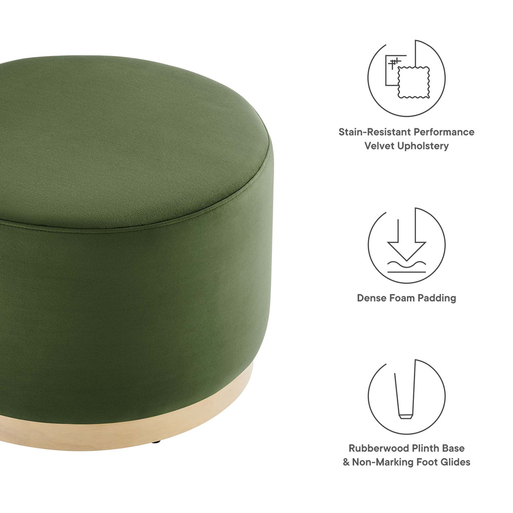 Tilden Large 23" Round Performance Velvet Upholstered Ottoman - Moss Green Natural