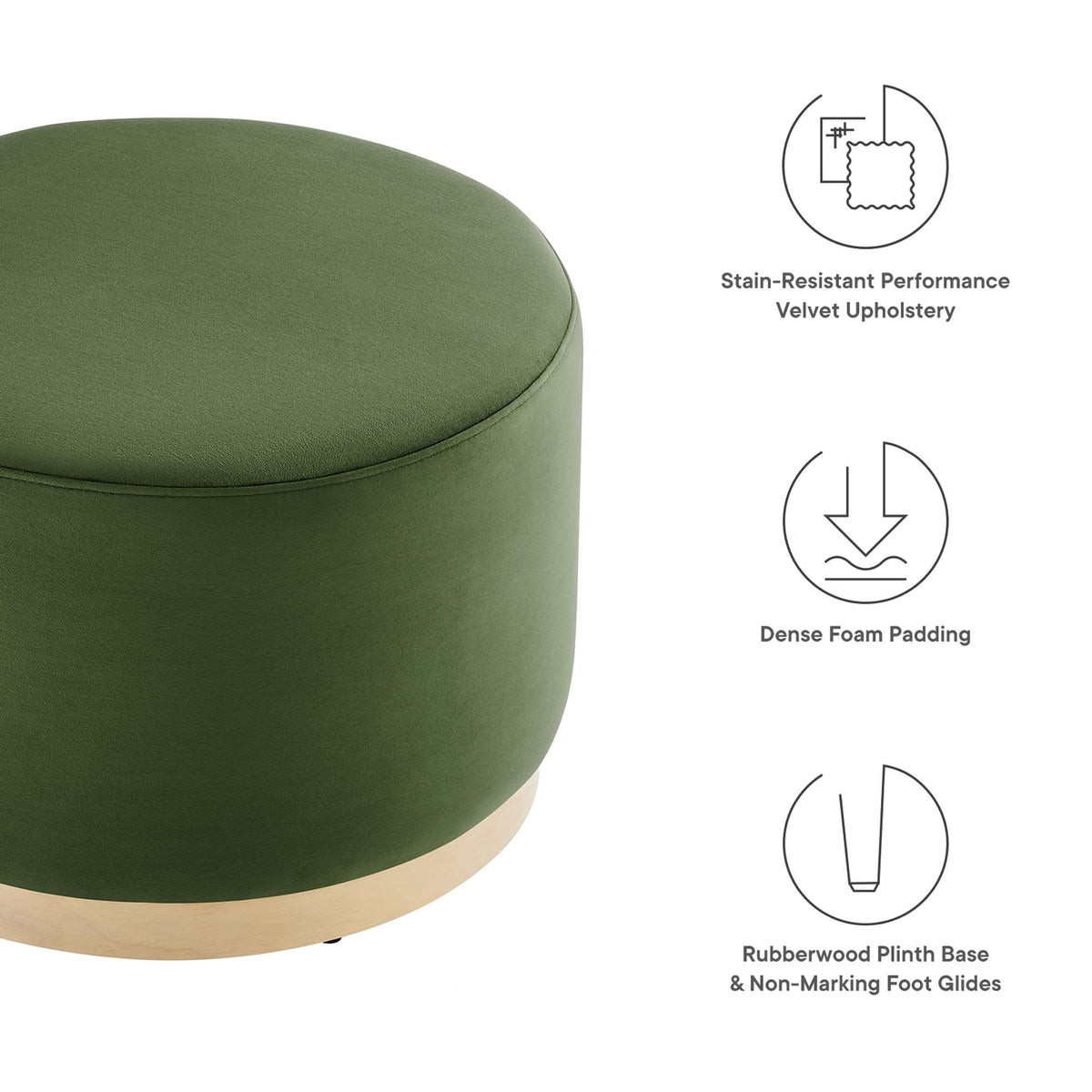 Tilden Large 23" Round Performance Velvet Upholstered Ottoman - Moss Green Natural