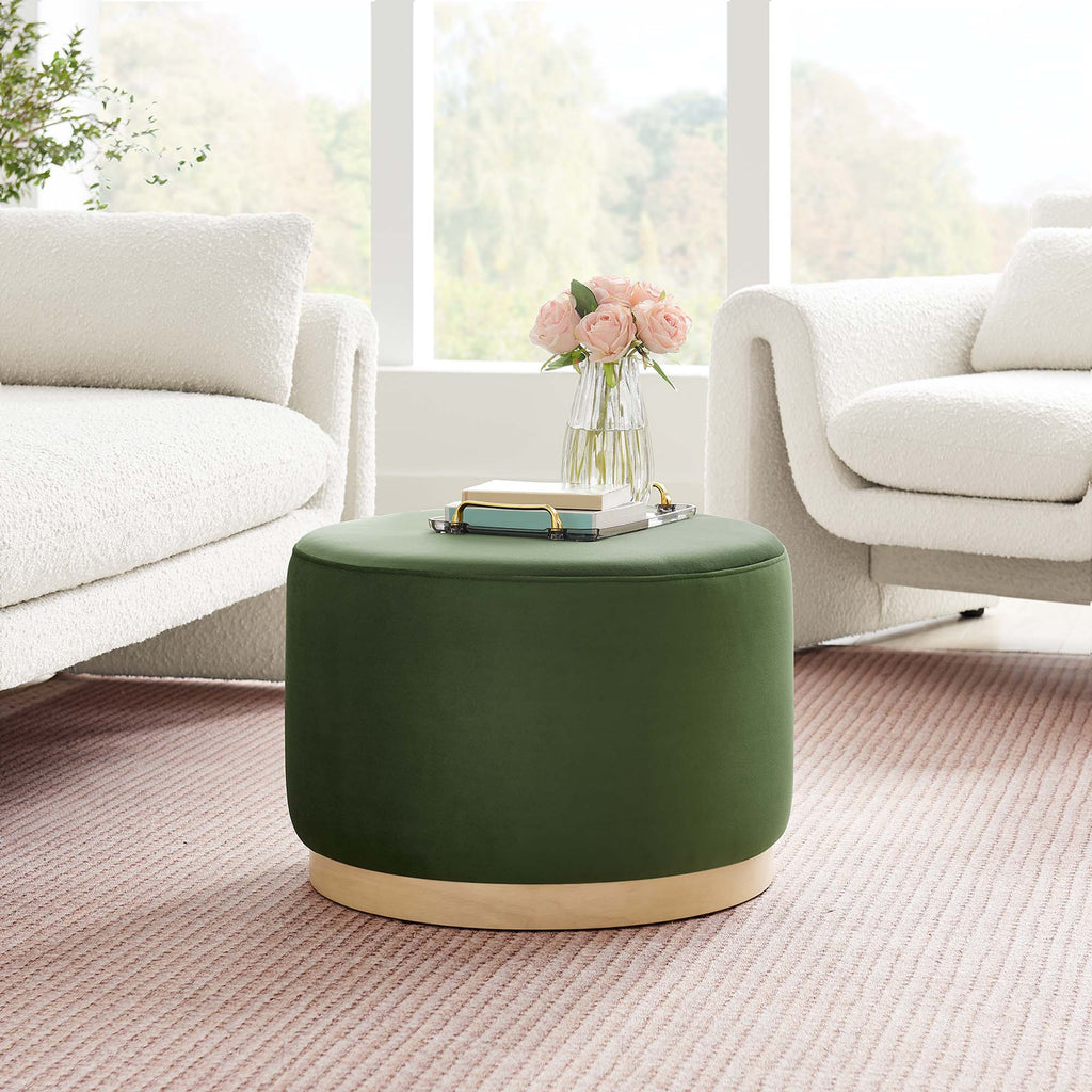 Tilden Large 23" Round Performance Velvet Upholstered Ottoman - Moss Green Natural