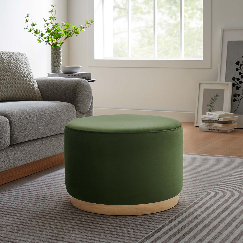 Tilden Large 23" Round Performance Velvet Upholstered Ottoman - Moss Green Natural