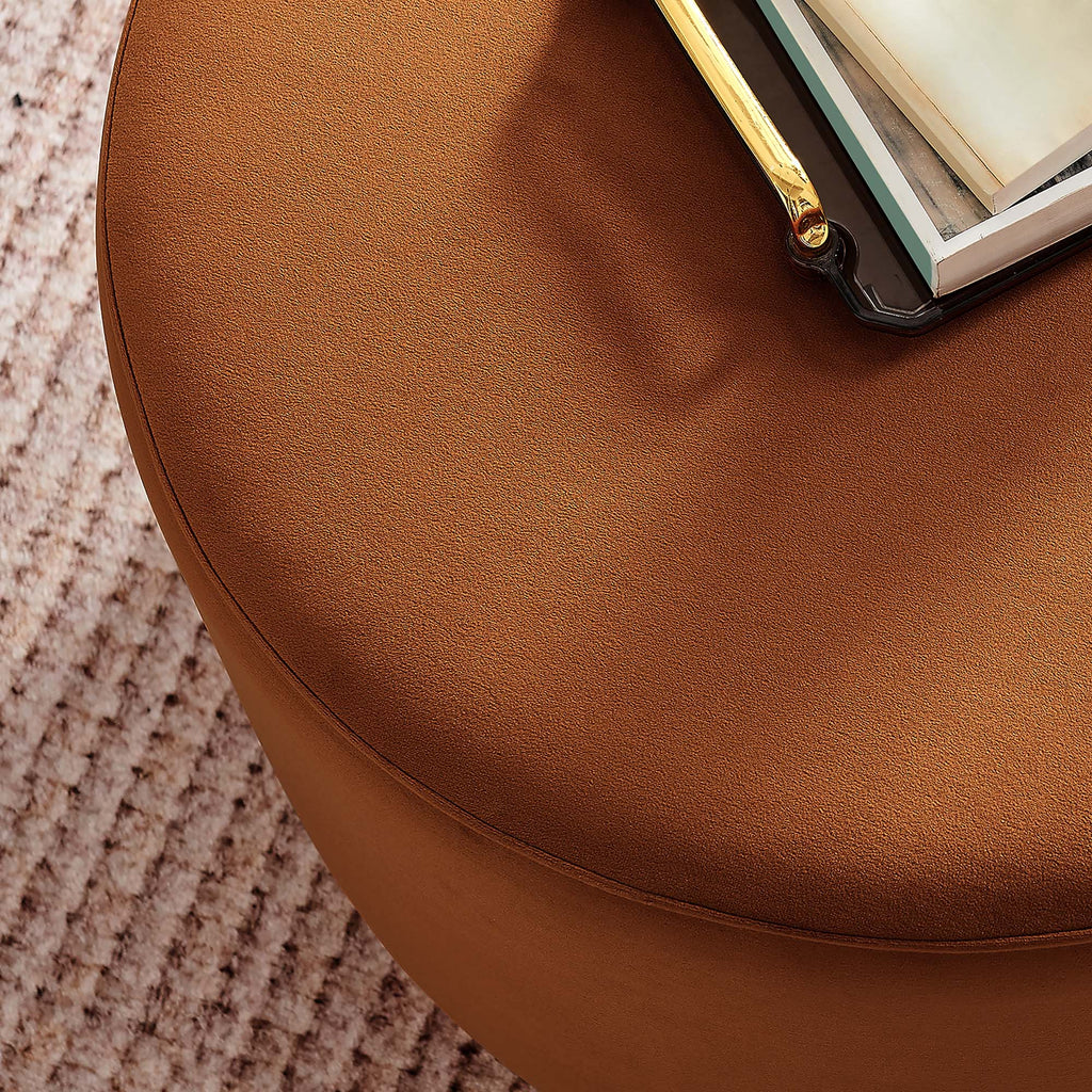 Tilden Large 23" Round Performance Velvet Upholstered Ottoman - Rust Natural