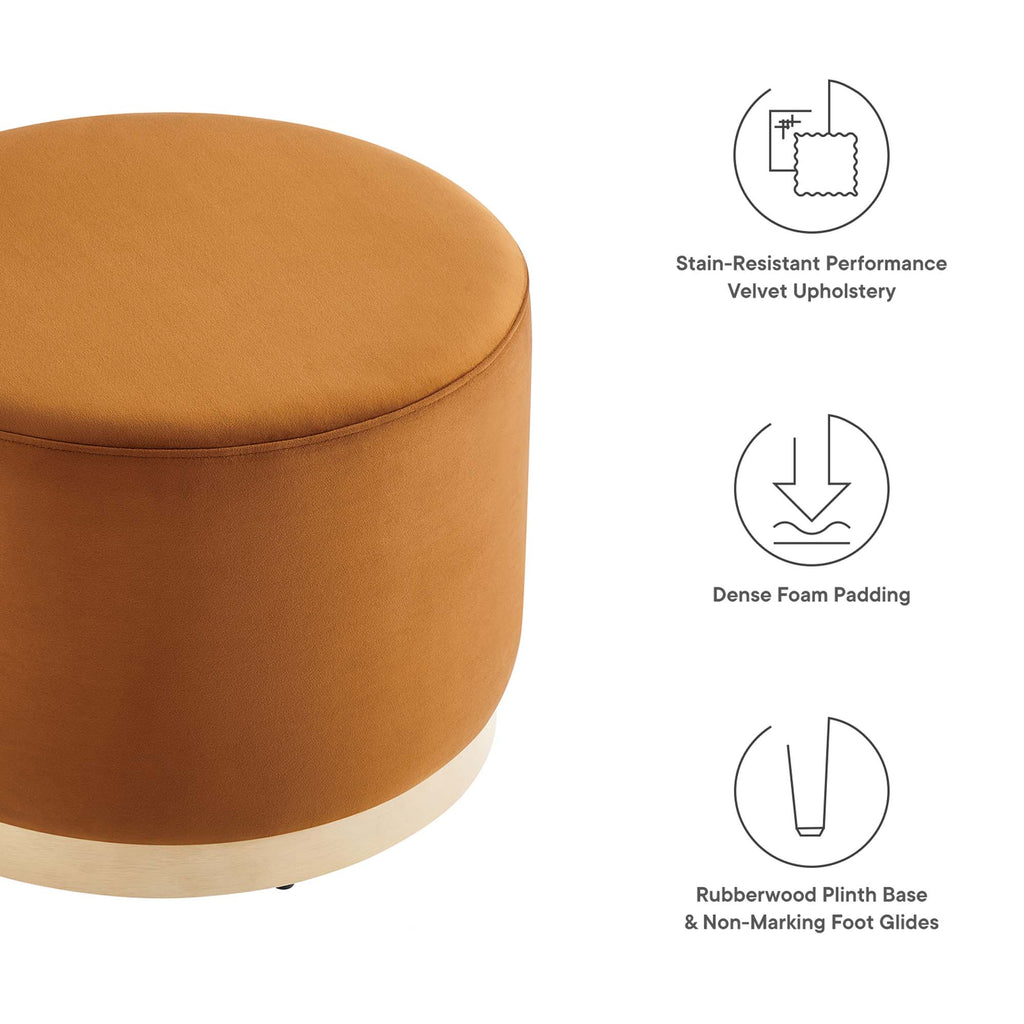 Tilden Large 23" Round Performance Velvet Upholstered Ottoman - Rust Natural