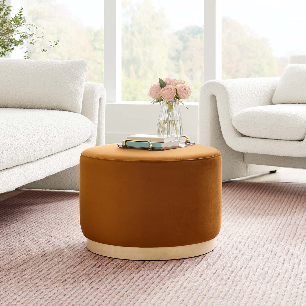 Tilden Large 23" Round Performance Velvet Upholstered Ottoman - Rust Natural