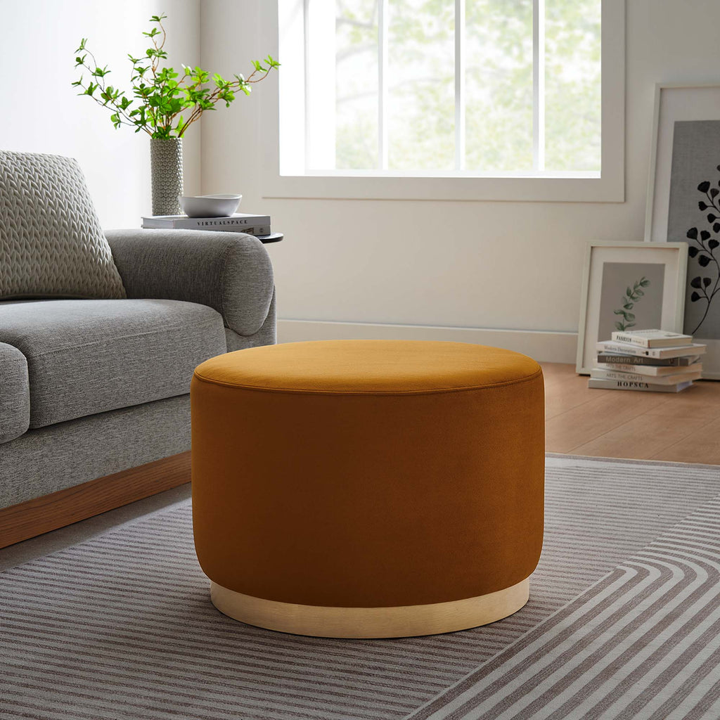 Tilden Large 23" Round Performance Velvet Upholstered Ottoman - Rust Natural