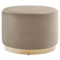 Tilden Large 23" Round Performance Velvet Upholstered Ottoman - Taupe Natural