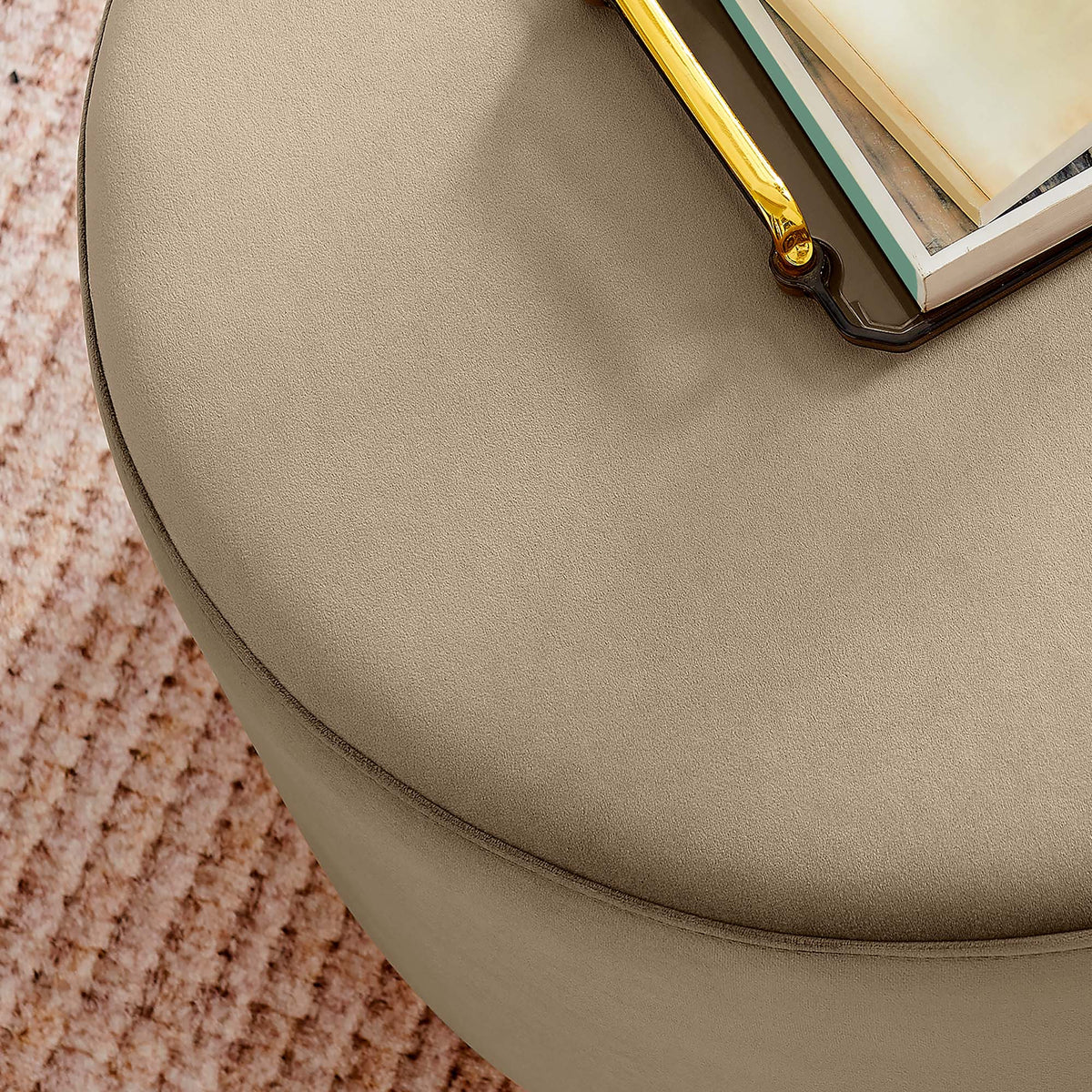 Tilden Large 23" Round Performance Velvet Upholstered Ottoman - Taupe Natural