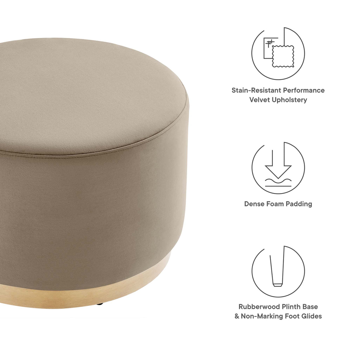 Tilden Large 23" Round Performance Velvet Upholstered Ottoman - Taupe Natural