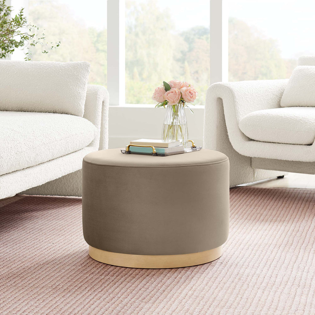 Tilden Large 23" Round Performance Velvet Upholstered Ottoman - Taupe Natural
