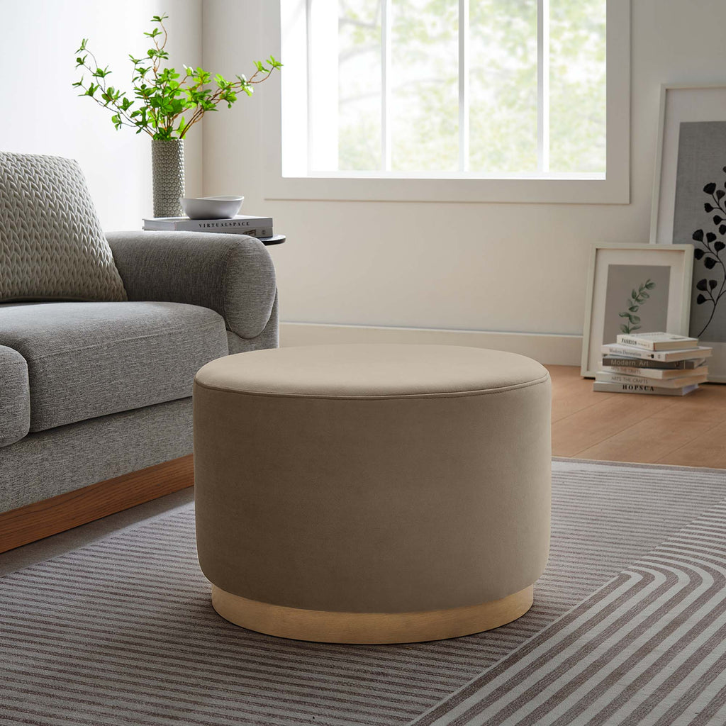 Tilden Large 23" Round Performance Velvet Upholstered Ottoman - Taupe Natural