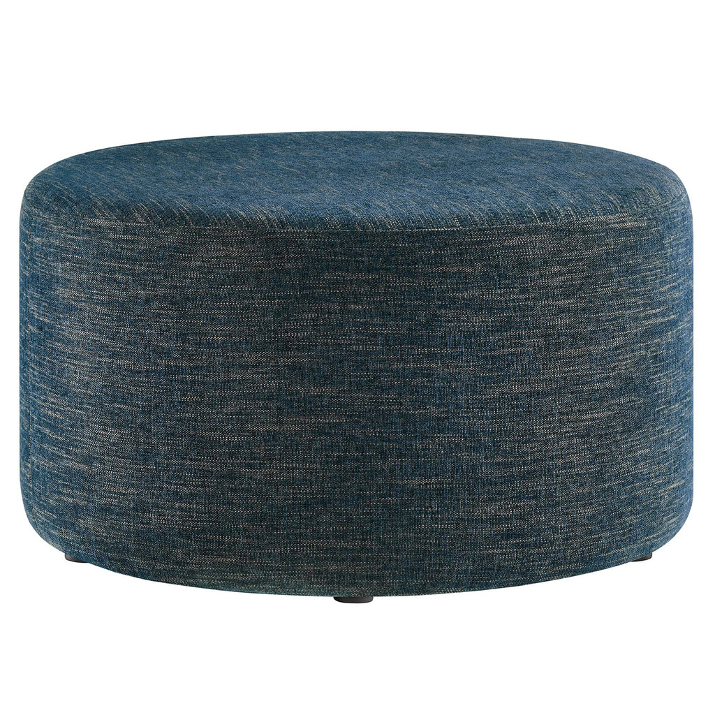 Callum Large 29" Round Woven Heathered Fabric Upholstered Ottoman - Heathered Weave Azure