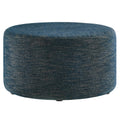 Callum Large 29" Round Woven Heathered Fabric Upholstered Ottoman - Heathered Weave Azure
