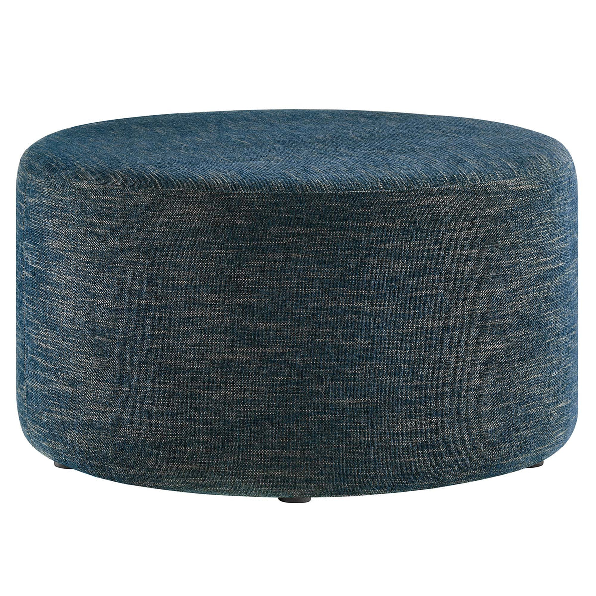 Callum Large 29" Round Woven Heathered Fabric Upholstered Ottoman - Heathered Weave Azure