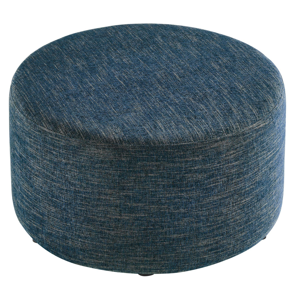Callum Large 29" Round Woven Heathered Fabric Upholstered Ottoman - Heathered Weave Azure