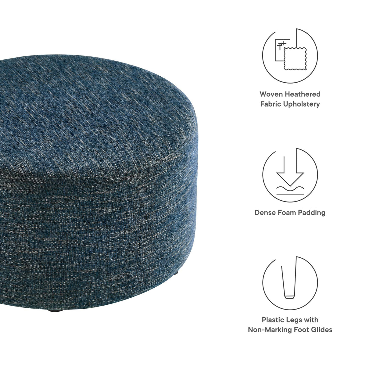 Callum Large 29" Round Woven Heathered Fabric Upholstered Ottoman - Heathered Weave Azure