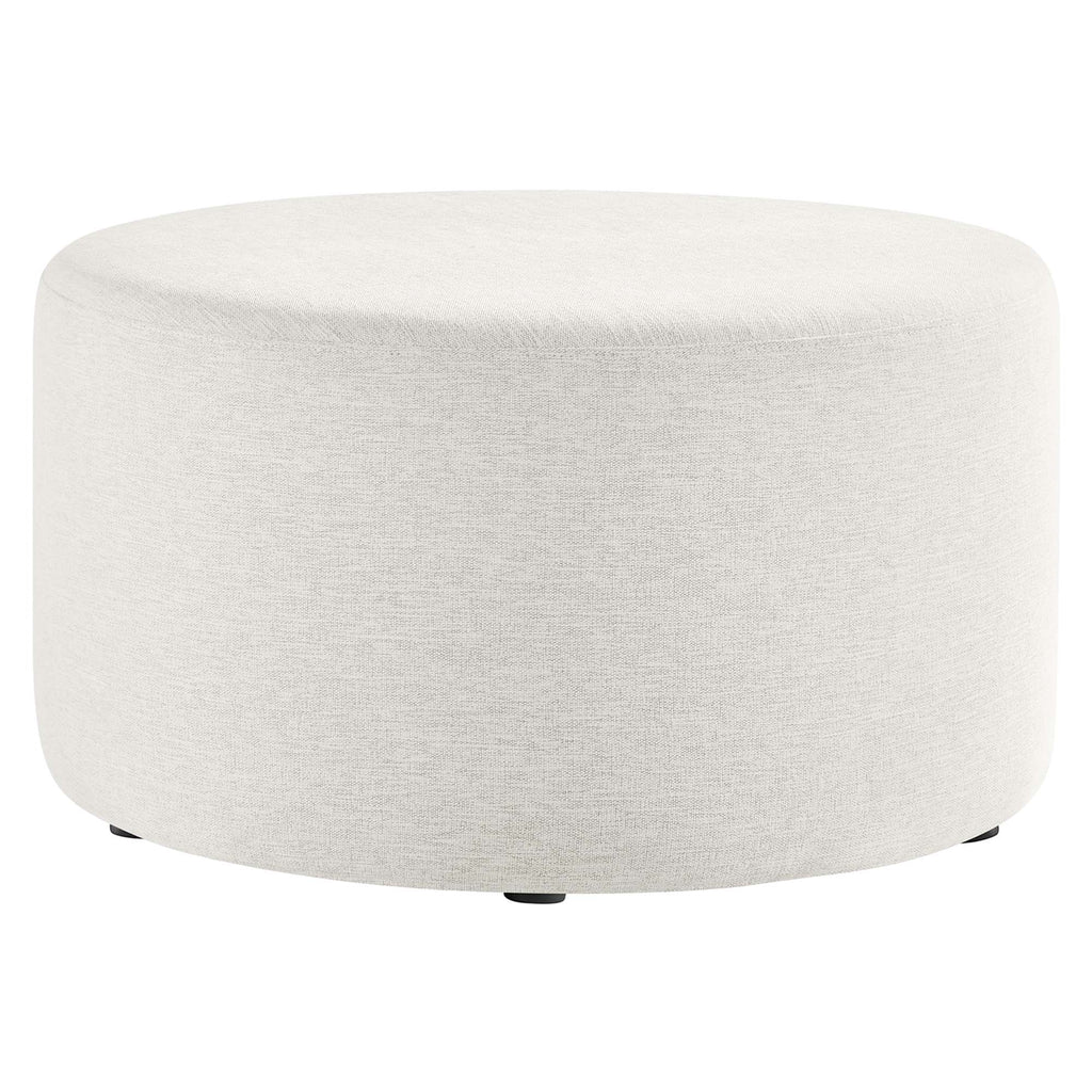 Callum Large 29" Round Woven Heathered Fabric Upholstered Ottoman - Heathered Weave Ivory