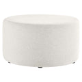Callum Large 29" Round Woven Heathered Fabric Upholstered Ottoman - Heathered Weave Ivory