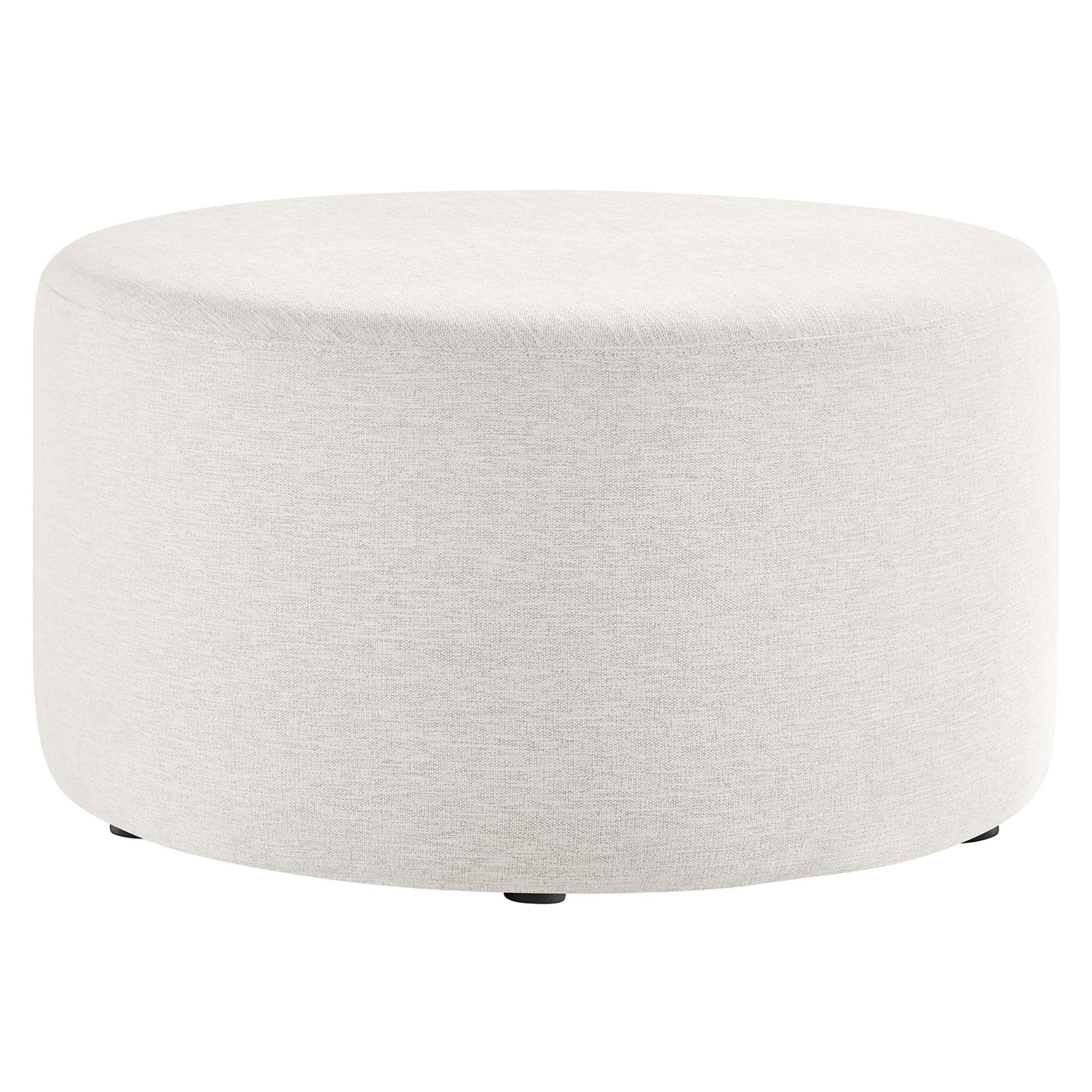 Callum Large 29" Round Woven Heathered Fabric Upholstered Ottoman - Heathered Weave Ivory