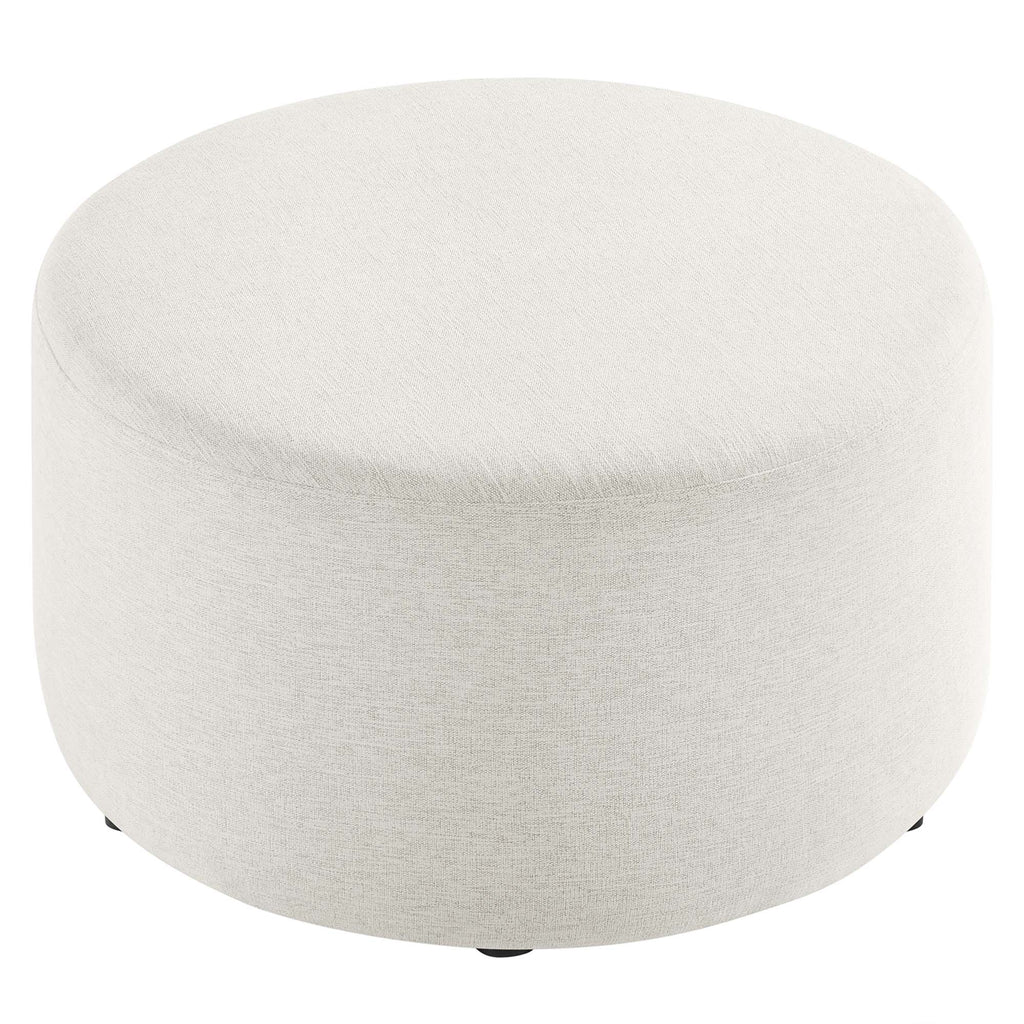 Callum Large 29" Round Woven Heathered Fabric Upholstered Ottoman - Heathered Weave Ivory
