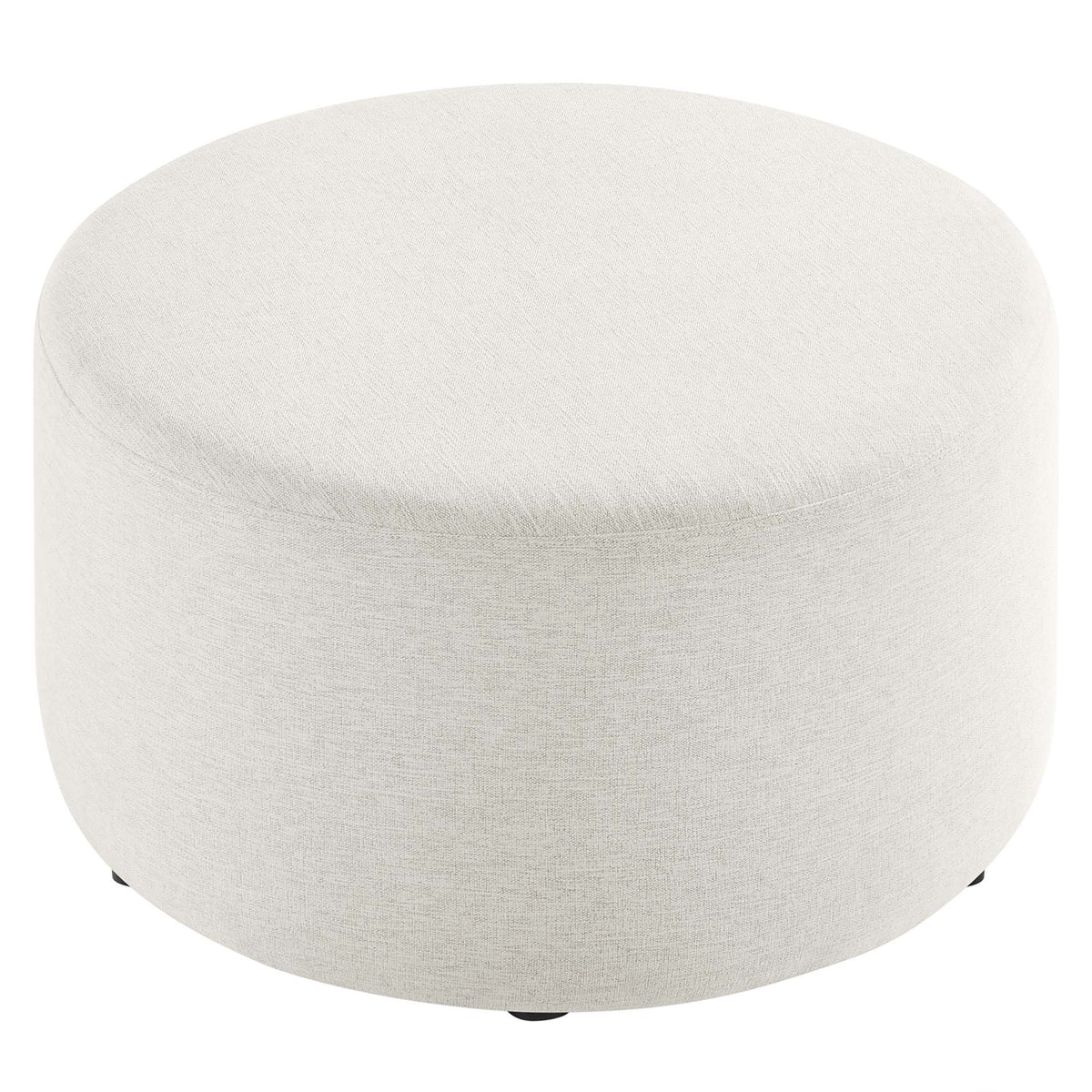 Callum Large 29" Round Woven Heathered Fabric Upholstered Ottoman - Heathered Weave Ivory