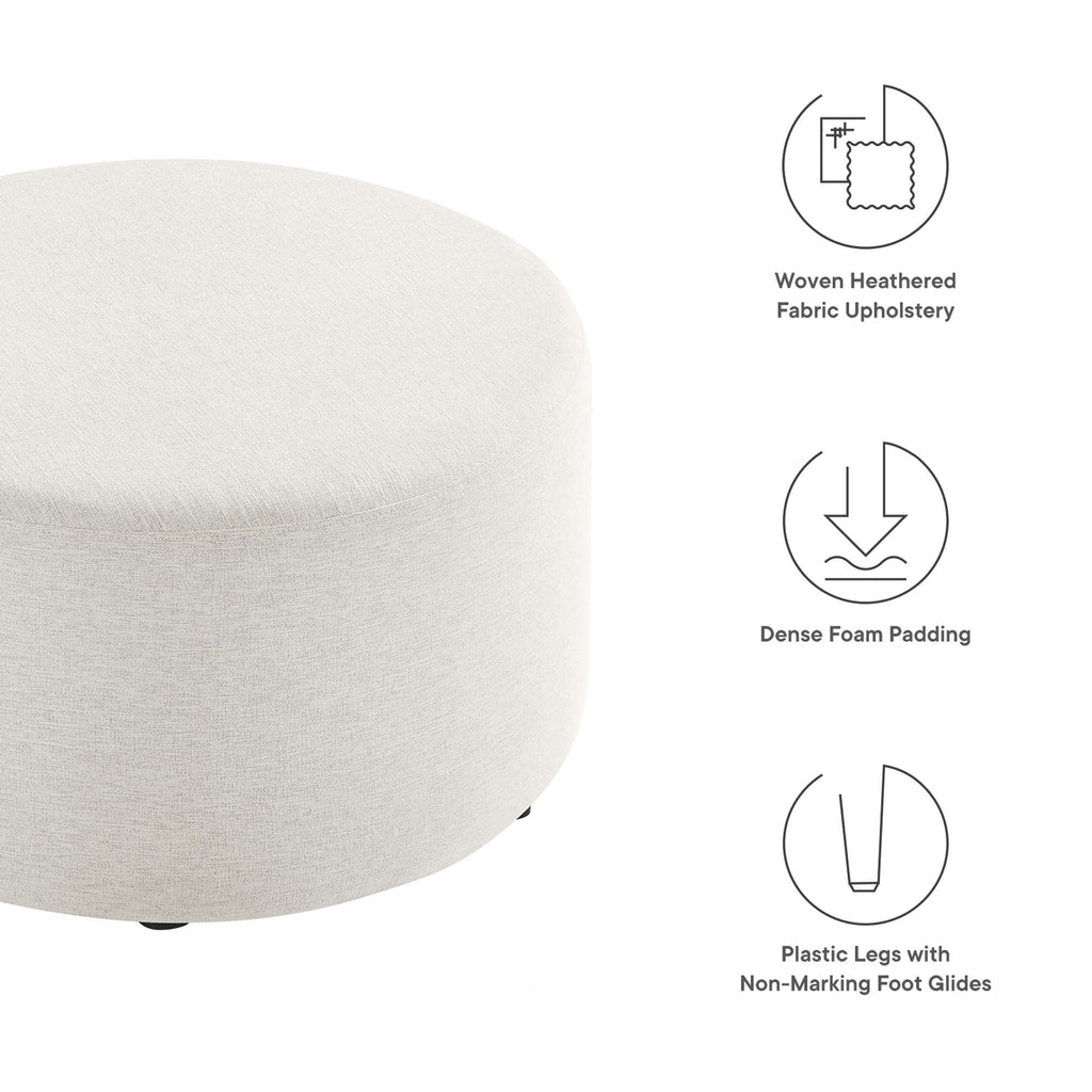 Callum Large 29" Round Woven Heathered Fabric Upholstered Ottoman - Heathered Weave Ivory
