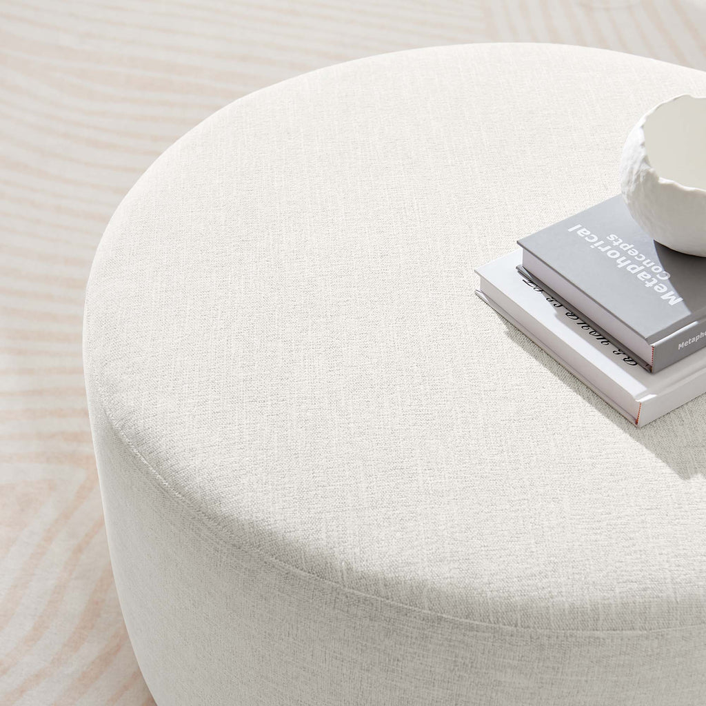 Callum Large 29" Round Woven Heathered Fabric Upholstered Ottoman - Heathered Weave Ivory