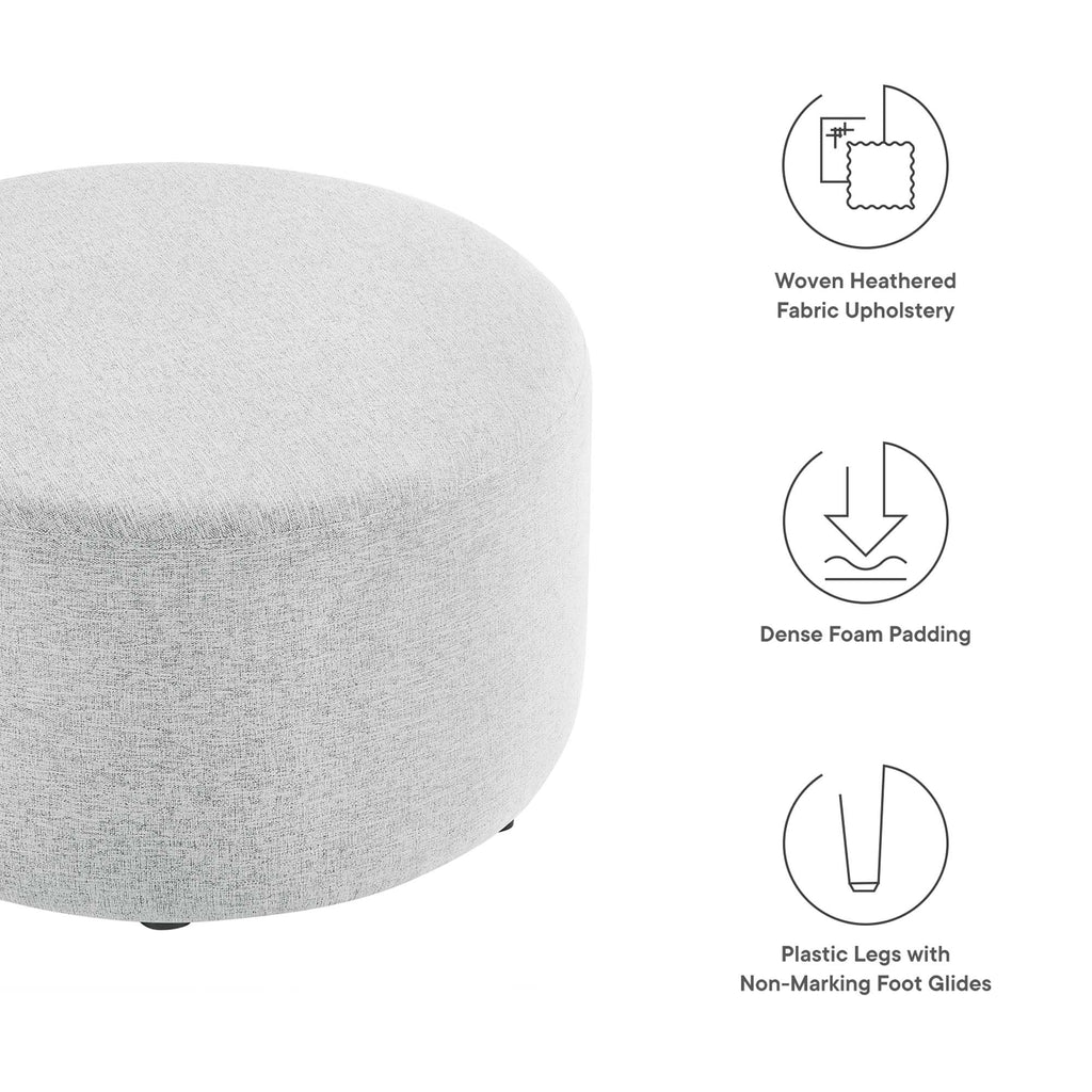 Callum Large 29" Round Woven Heathered Fabric Upholstered Ottoman - Heathered Weave Light Gray