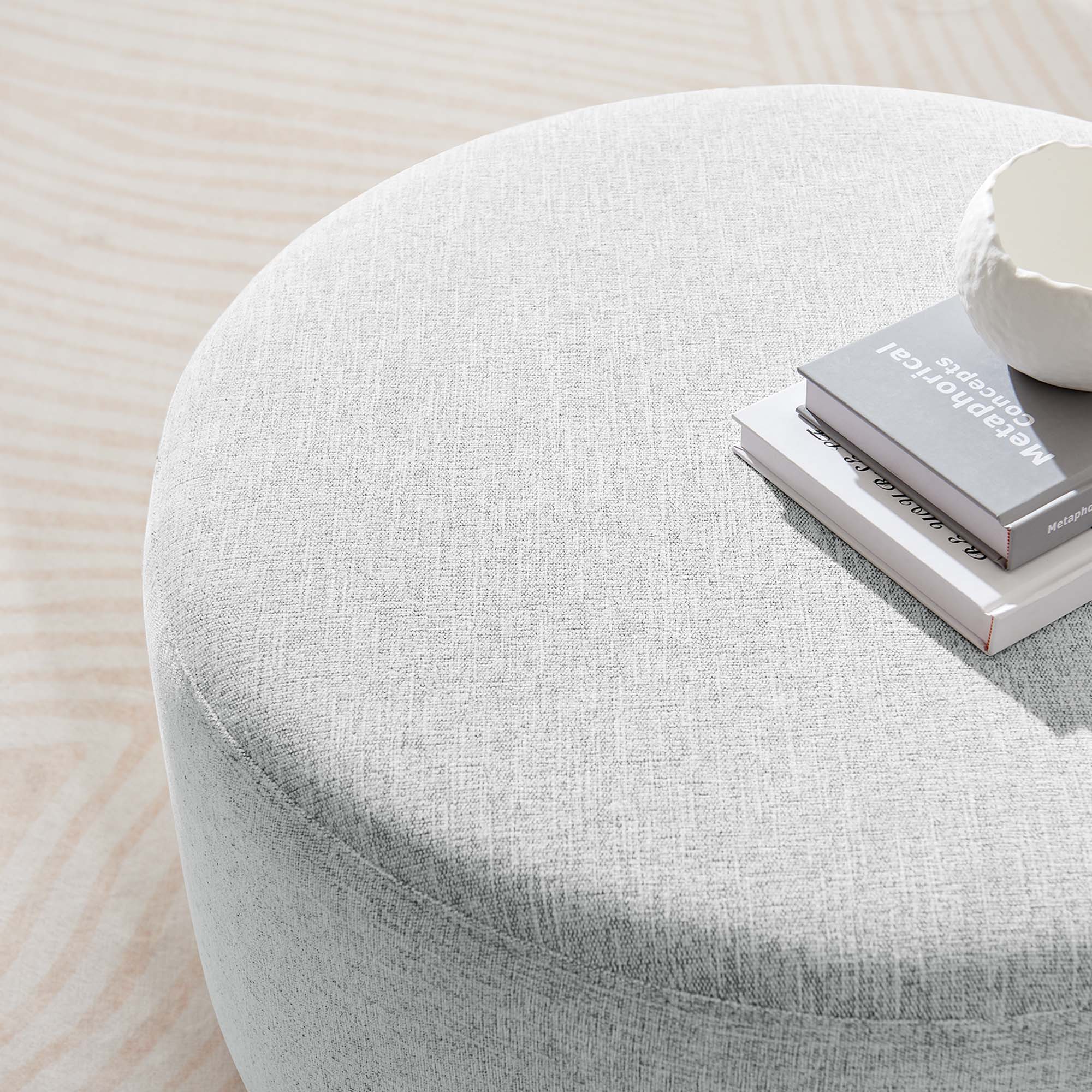 Callum Large 29" Round Woven Heathered Fabric Upholstered Ottoman - Heathered Weave Light Gray