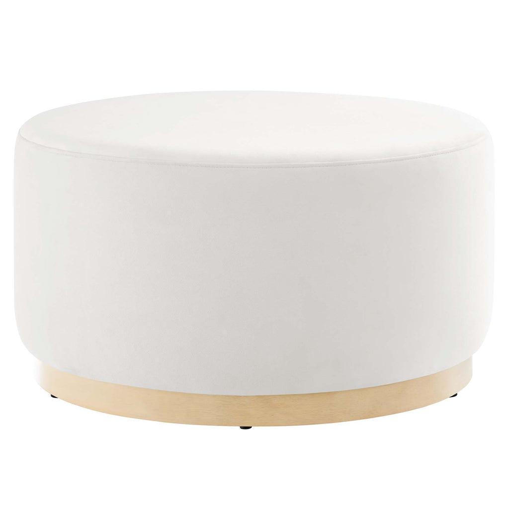 Tilden Large 29" Round Performance Velvet Upholstered Ottoman - Alabaster Natural