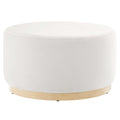 Tilden Large 29" Round Performance Velvet Upholstered Ottoman - Alabaster Natural