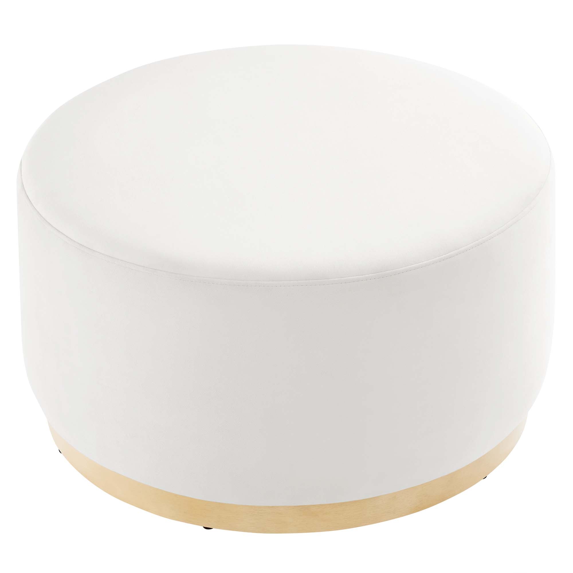 Tilden Large 29" Round Performance Velvet Upholstered Ottoman - Alabaster Natural