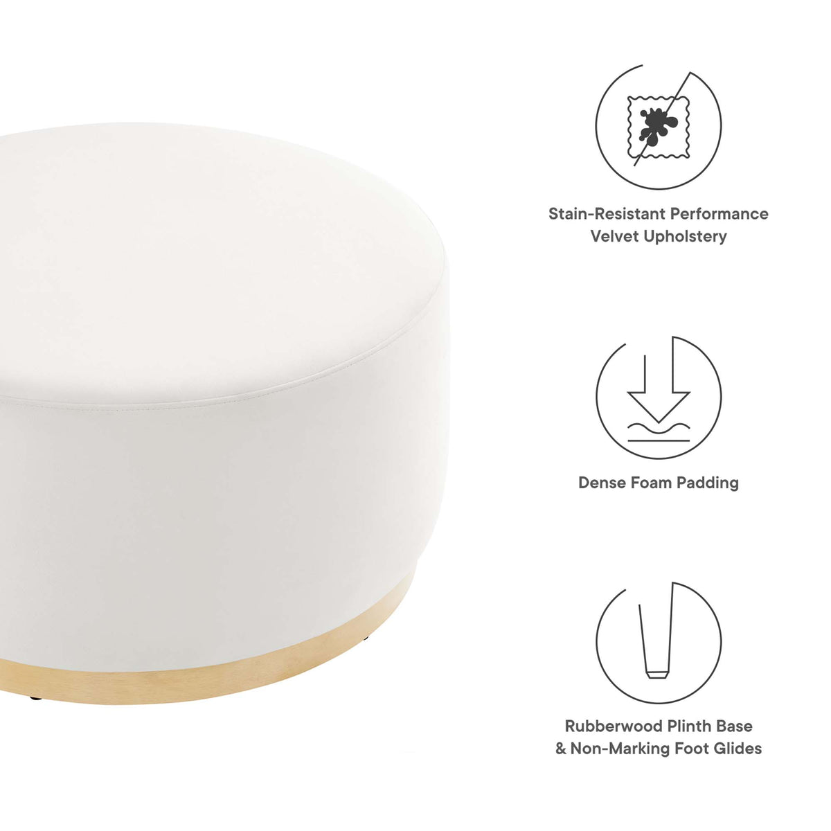 Tilden Large 29" Round Performance Velvet Upholstered Ottoman - Alabaster Natural