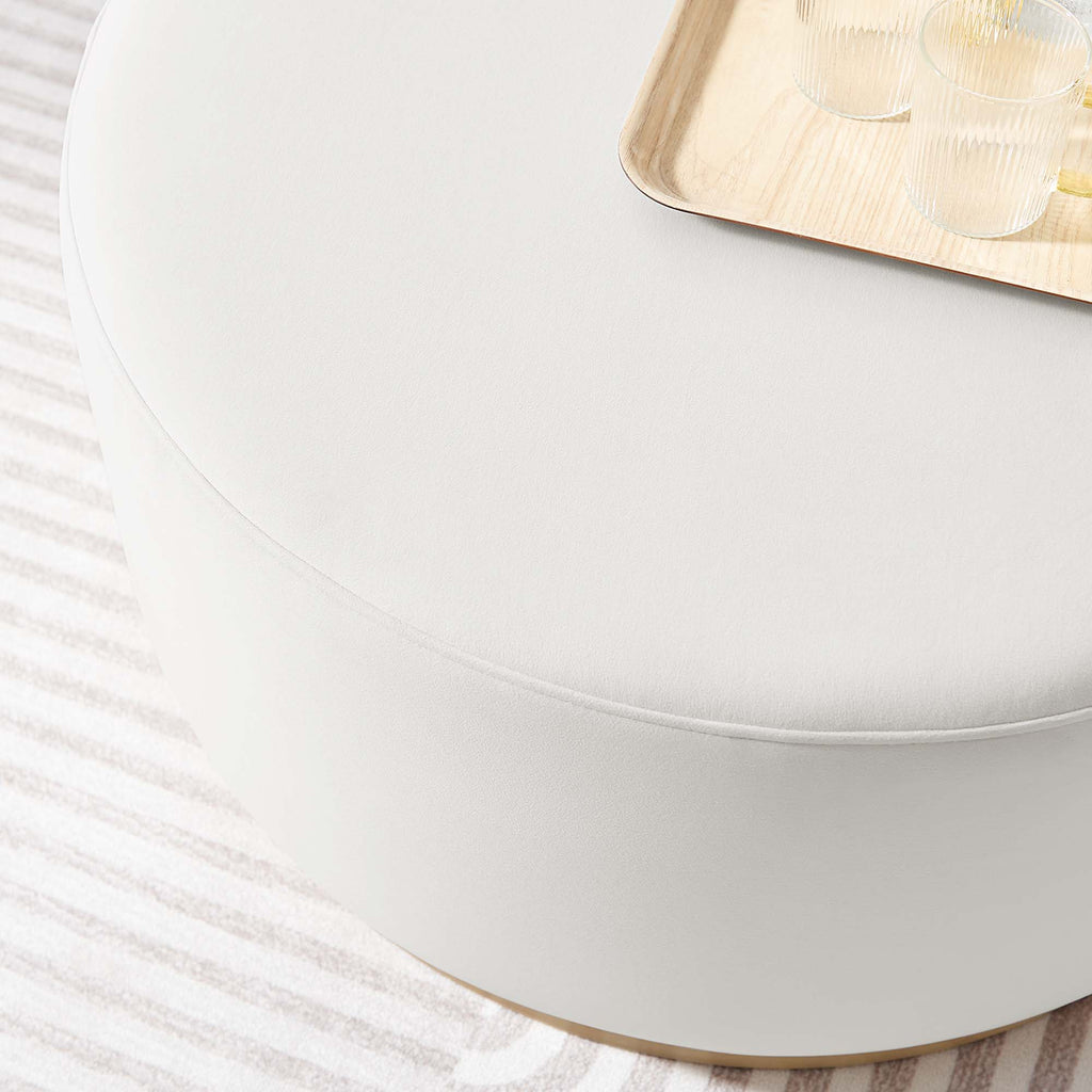 Tilden Large 29" Round Performance Velvet Upholstered Ottoman - Alabaster Natural