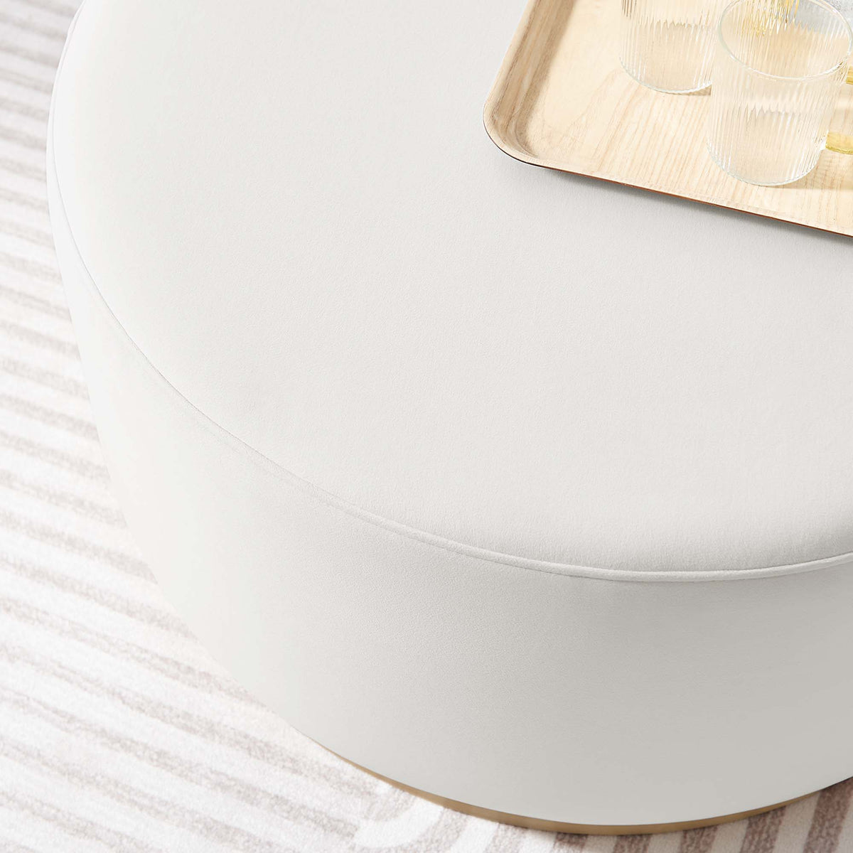 Tilden Large 29" Round Performance Velvet Upholstered Ottoman - Alabaster Natural