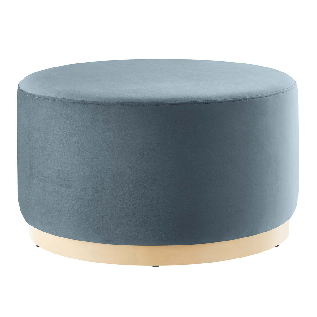 Tilden Large 29" Round Performance Velvet Upholstered Ottoman - Cadet Blue Natural