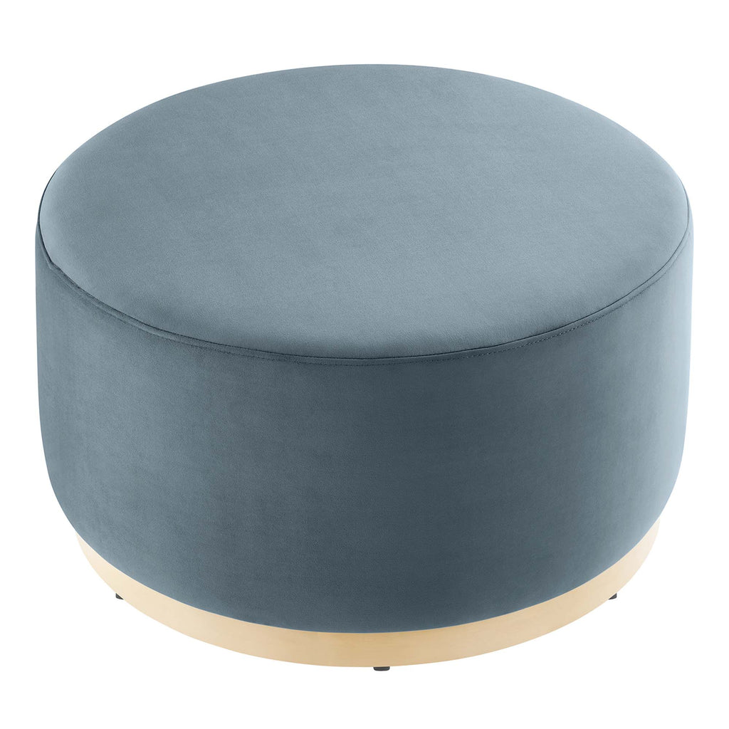 Tilden Large 29" Round Performance Velvet Upholstered Ottoman - Cadet Blue Natural