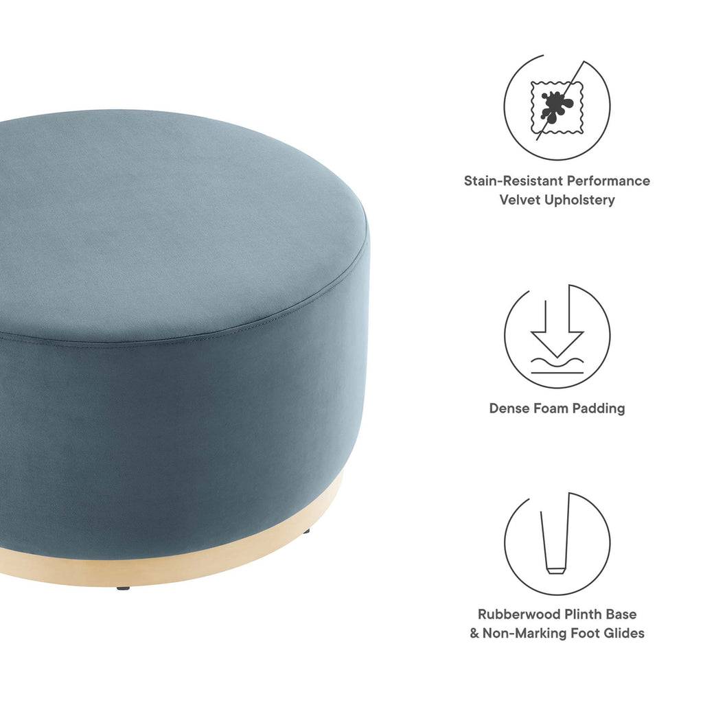 Tilden Large 29" Round Performance Velvet Upholstered Ottoman - Cadet Blue Natural